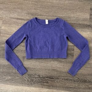 Lululemon Ivivva Girls Knit Long Sleeve Crop Top Purple Pull Over 10 Athleisure
